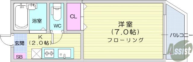 アバンザ鵬図(1K/3階)の間取り写真