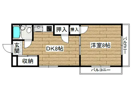 大和ビル(1LDK/3階)の間取り写真