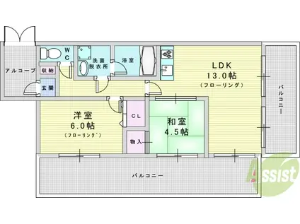 ベルデフラッツ新大阪(2LDK/6階)の間取り写真