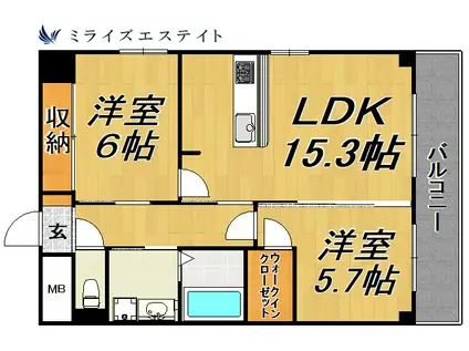 GRANDUKE丸田町(2LDK/13階)の間取り写真