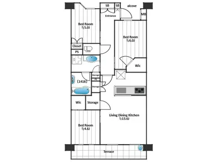 パークホームズ世田谷梅丘(3LDK/1階)の間取り写真