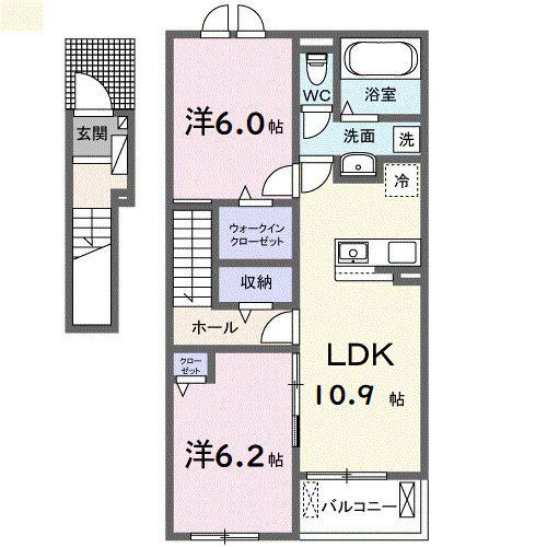 グランシエルII(2LDK/2階)の間取り写真