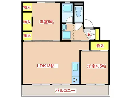 TERRACE八風(2LDK/3階)の間取り写真
