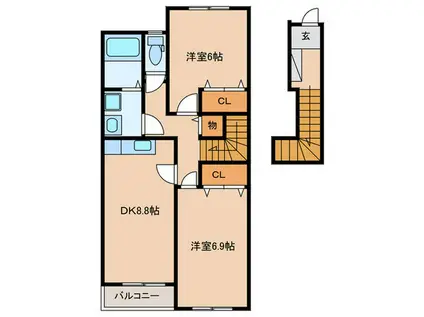 ハイツ樹々I(2DK/2階)の間取り写真