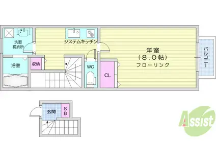 アスコット多賀城(1K/1階)の間取り写真