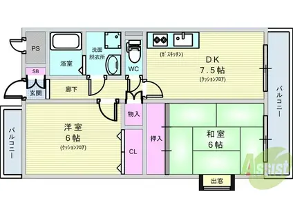 アルカディア箕輪(2DK/3階)の間取り写真