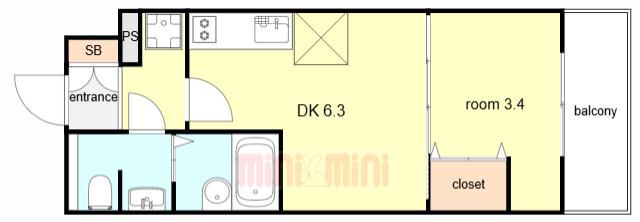 ARTIZA尼崎立花(1DK/10階)の間取り写真