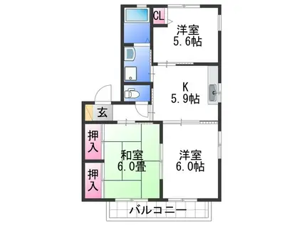 クインテットB(3K/1階)の間取り写真