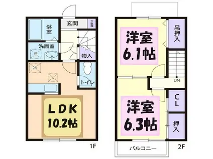 GREEN CRYSTAL IIA(2LDK/2階)の間取り写真