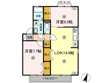 ハイツ小春 B棟(2LDK/2階)の間取り写真