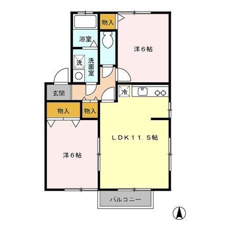 アンソレイエII(2LDK/2階)の間取り写真