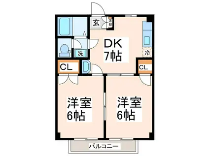 コスモスハイツ(2DK/2階)の間取り写真