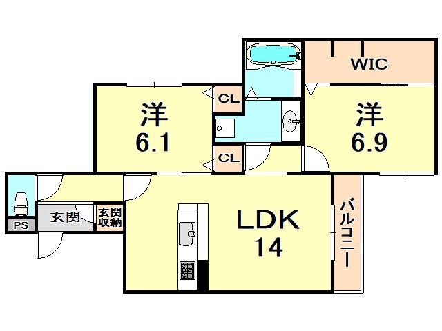 REUSSIR今津(2LDK/1階)の間取り写真