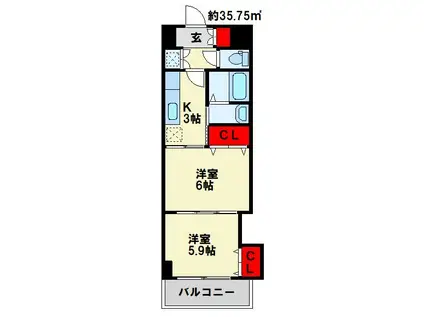 グランディ下曽根(2K/3階)の間取り写真