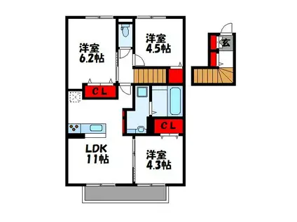 メゾンドスイッチ(3LDK/2階)の間取り写真