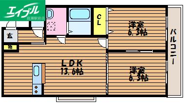 ホワイトストーン白石(2LDK/2階)の間取り写真