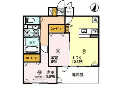 ヴィア・ラッテア(2LDK/1階)の間取り写真