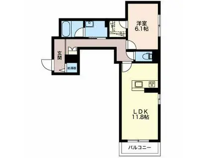 レフィアント高木(1LDK/1階)の間取り写真
