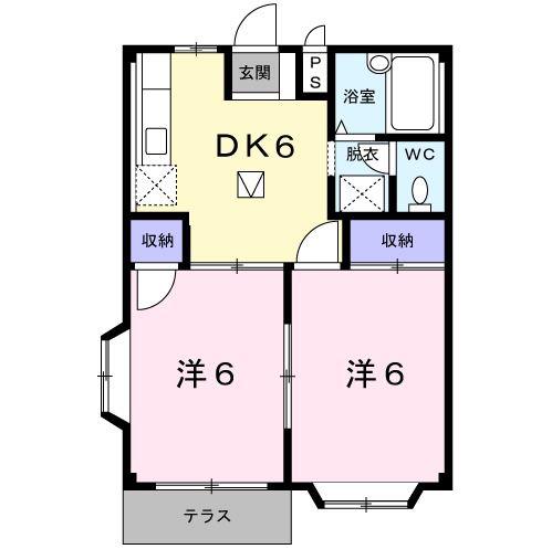 グリーンハイツ雅B(2DK/1階)の間取り写真