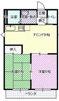 サンシャインII(2DK/2階)の間取り写真