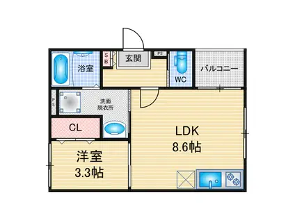 IL CIELO(1LDK/1階)の間取り写真