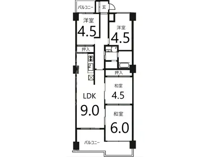 三井東別院ハイツ(4LDK/5階)の間取り写真