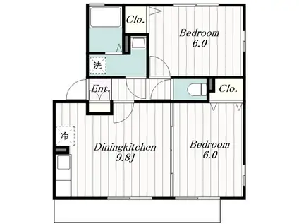 ソレアードK(2DK/2階)の間取り写真