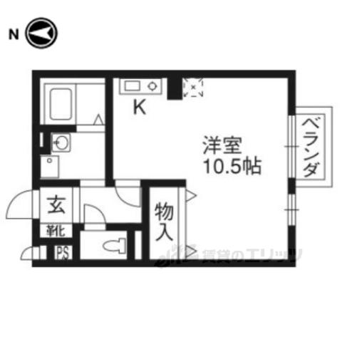 ヴィラ祝園Ⅱ(ワンルーム/2階)の間取り写真