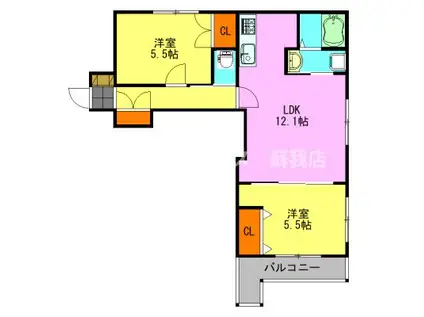 ラ・メール(2LDK/2階)の間取り写真