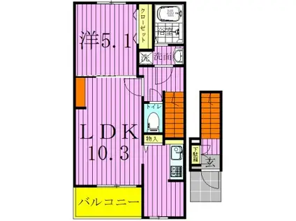 ハッピーノⅠ(1LDK/2階)の間取り写真