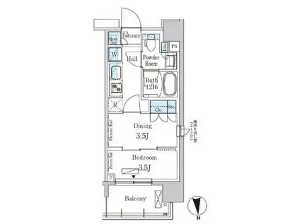 パークアクシス上野イースト(1DK/13階)の間取り写真