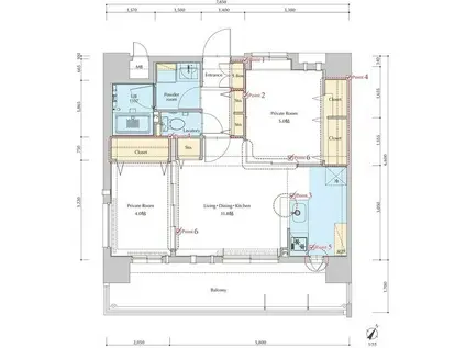 ネストピア博多グランドステージ(2LDK/8階)の間取り写真