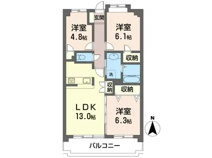セルディーナ東小金井(3LDK/2階)の間取り写真