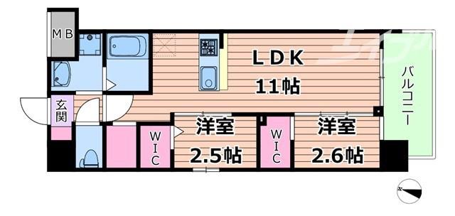 コンフォリア・リヴ淡路町一丁目(2LDK/8階)の間取り写真