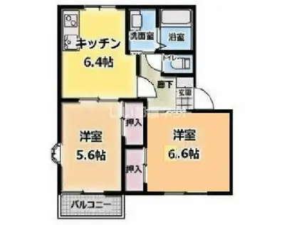 フレグランス岸(2DK/2階)の間取り写真