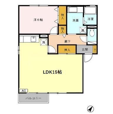 ミーメゾンA棟(1LDK/2階)の間取り写真
