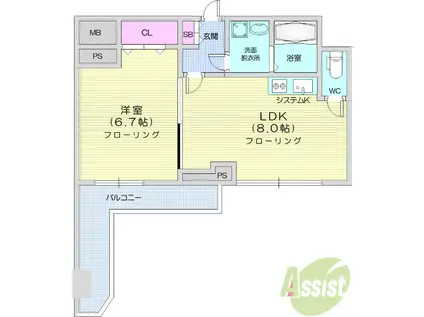 フィットエル仙台一番町(1LDK/14階)の間取り写真