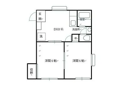 ペアタウンA棟(2DK/1階)の間取り写真