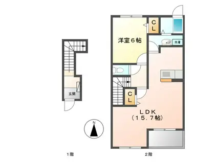 ルピナスB(1LDK/2階)の間取り写真