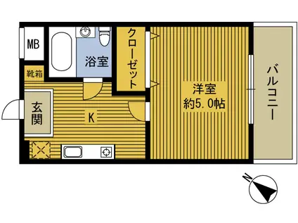 キャトルセゾン亀川(1K/3階)の間取り写真