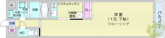 アレクシード晩翠通(1K/7階)の間取り写真