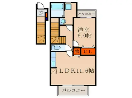LANDPARK横大路A棟(1LDK/2階)の間取り写真