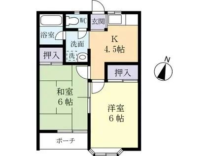 ハニーコーポ C(2K/2階)の間取り写真