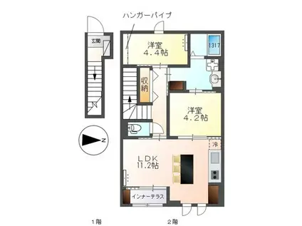 中川区松葉町4丁目アパート(2LDK/1階)の間取り写真