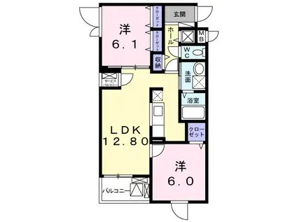 パーク サイド 淡墨(2LDK/4階)の間取り写真