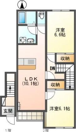 コンフォルト・パレスB棟(2LDK/2階)の間取り写真