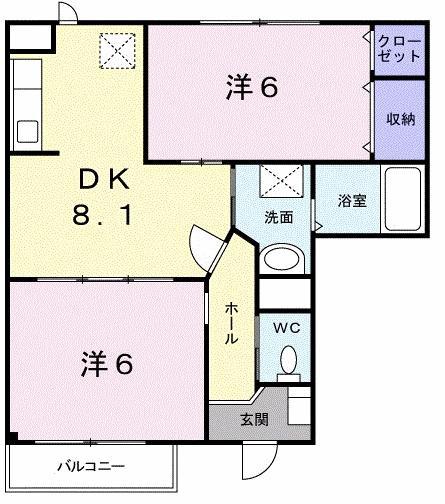 ブロッサムI(2DK/1階)の間取り写真