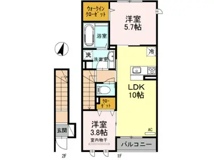 グランソレイユ(2LDK/2階)の間取り写真
