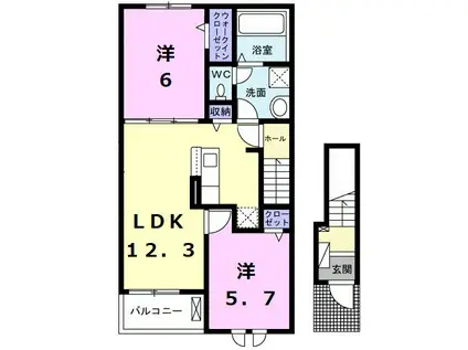 エスパインII(2LDK/2階)の間取り写真