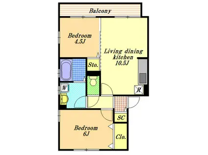 レグルスⅠ(2LDK/1階)の間取り写真